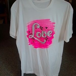 NWOT WHITE XL T SHIRT- LOVE (WITH SONG VERSE IN BACKGROUND)